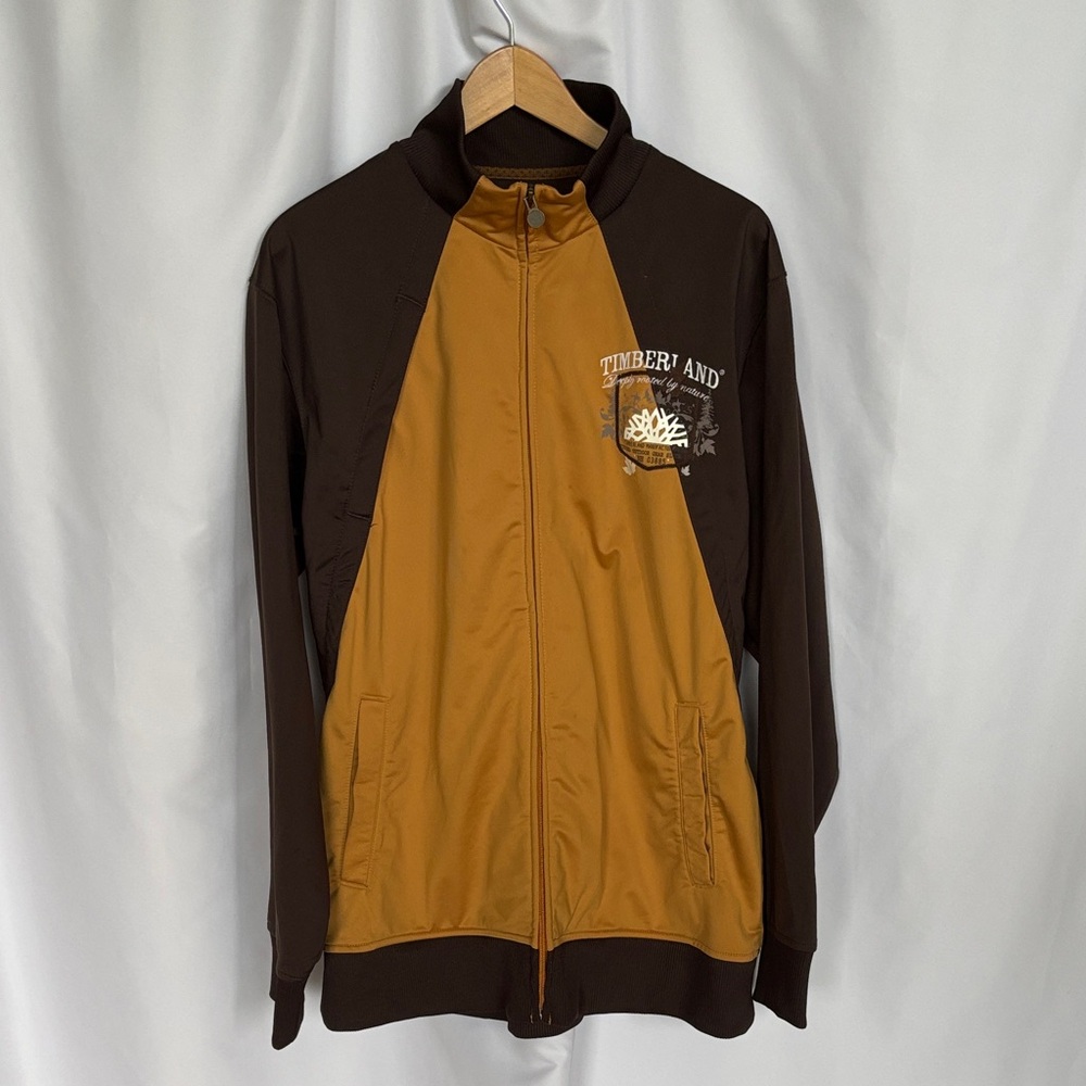 Timberland Men's Brown and Gold Bomber Jacket Large Y2K EUC